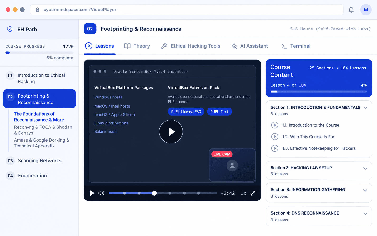 Lesson player: illustrated preview. Watch lessons with the course outline and your progress right beside the player.